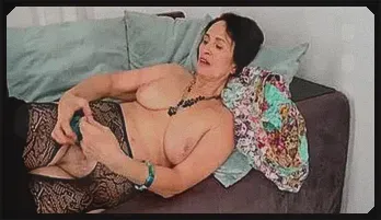 63yo Hairy GILF Minia Solo in Black Stockings