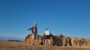 Caning Hanno With Thirty-Six Hard Strokes Bent Over Hay Bales in the Countryside