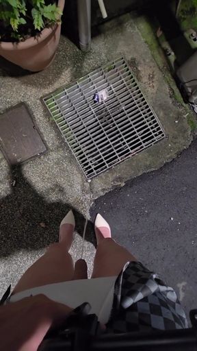 Key moment from &quot;Shemale Ting xuan walks outside to pee, then masturbates and cums on her thigh.&quot;