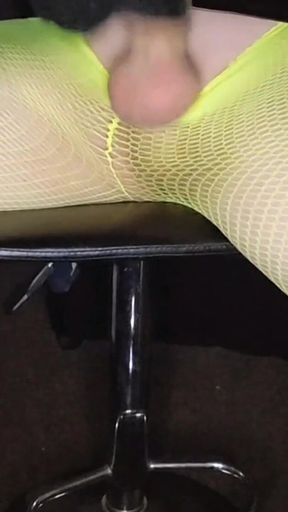 Ground View Stroking My Big She Cock and Cuming in My Green Pantyhose and Gloves