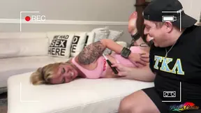 Ticklish Kelli tied up for intense hogtie tickling