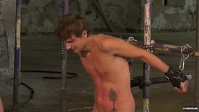 Young tattooed homo tied up for BDSM torture by master