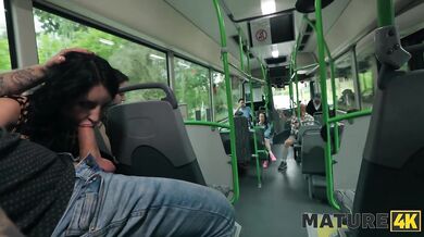 MATURE4K. Jumping on a cock in the bus
