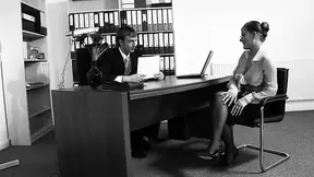 Nerdy secretary with massive melons seduces her scened boss in his office