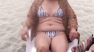 My incredible 58-year-mature wifey shows off on the beach into a bikini