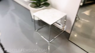 Sub Strokes his Tiny Cock and Eats Cum