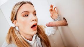 ”Big Breasted university hot girl sucks & fucks hard meat through gloryhole.”