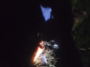 Pissing outside with bike light cold cock