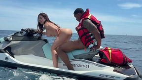 Squirting slut with big tits fucking on big dicked guy on the boat