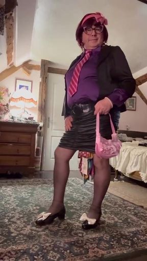 Dressed in a short black skirt for an evening out