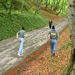 Redhead German woman getting fucked by three random dudes in the woods