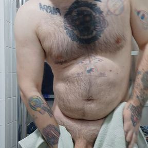 Bear gets hard after a shower