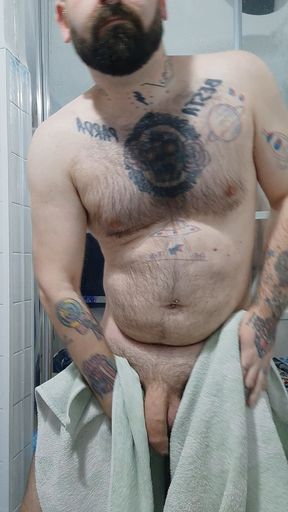 Bear gets hard after a shower