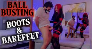 Ball Busting in full LATEX. Boots & Barefeet!