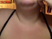 Fat babe listening to music, smoking vape, POV