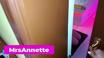 MISTRESS OPENED THE CAGE AND JERKS OFF THE SLAVE! FEMDOM WITH A CHASTITY BELT