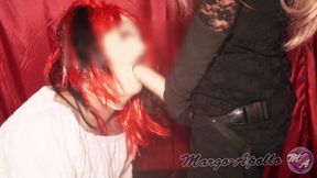 Husband Sissy pegging while having a slut tattoo above his ass, which was fucked by strapon Margo-Apollo