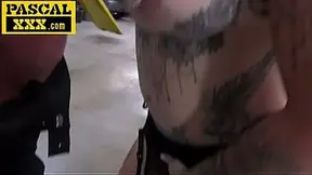 French HOT MOM faces rough and completely throat hammering in a car garage