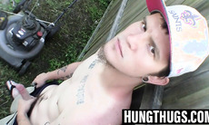 Naked Jake Reid and Lex Lane rub their rock hard dicks