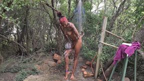 Dark Tattooed Desi Slut Taking a Shower in the Woods at a Nude Resort