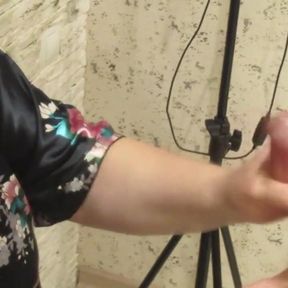 Mother-in-law sucks and jerks off my cock while extracting nectar