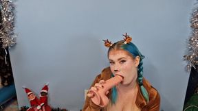 Sucking a Thick Dildo in a Reindeer Costume - Solo Girl