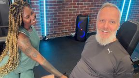 Busty Ebony Mesmerizes with Intense Gym Threesome Passion