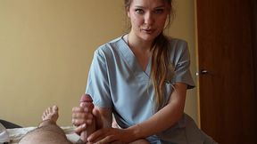 Hot nurse masseuse comes into my room to give me a nice handjob and a blowjob that makes me cum in her mouth
