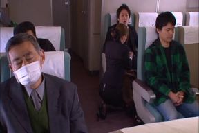 Asian Stewardess Takes Double Penetration from Horny Travelers