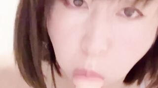 Asian tgirl gives deep mouth lesson with monstrous faux-cock