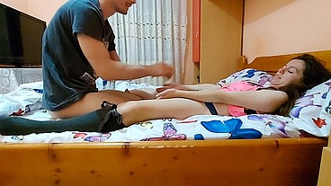 Missionary sex with petite teen in knee high socks