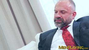 Hardcore face fucking and ass ramming by suited hustlers Axel Brown and D Dan