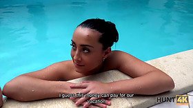 Horny amateur couple goes on a hunt for cash in the pool & gets a closeup view of their cuckold czechcouplemoney