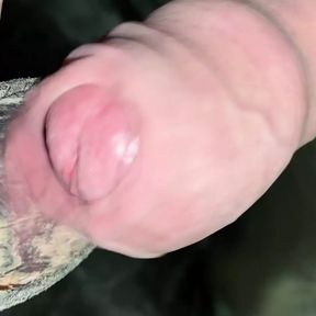 Close up uncut handsfree cumshot after hose-suction