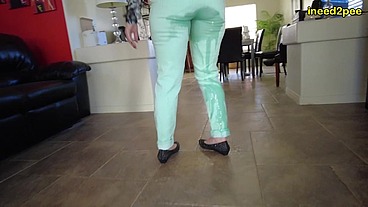 Bella Rossi desperate pissing her pants in fun interview