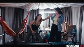 Skinny Latina Veronica Leal penetrates hot Italian milf Valentina Nappi with a futa dick