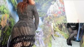 In a Silver Dress with a Perfect Ass, She Fucked Herself with a Dildo on Camera