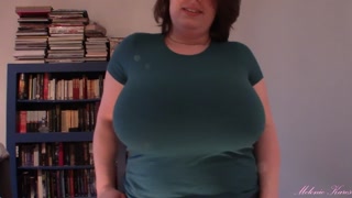 Huge boob tit drop blue shirt