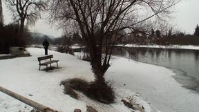 Blonde seductress gets fucked in the snow by a man