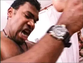 Hairy and mature MILF pounded by three monster black cocks.