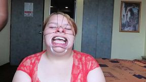 Cum on Face in Bondage Facial Scene
