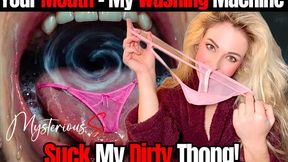 Clean My Dirty Thong! Your Mouth is My Washing Machine So Open Up For My Spit and My Dirty Panties! Femdom Panty Sucking Humiliation, Ass & Pussy Juice Tasting, Helicopter Air Dry, & Entertainment For My Friends!