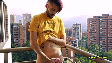 Jerking Off My Big Uncut Cock In The Balcony Did I Get Caught? Camilo Brown