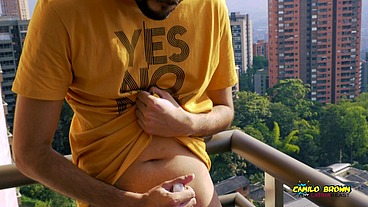 Jerking Off My Big Uncut Cock In The Balcony Did I Get Caught? Camilo Brown