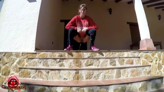 Claary Cherry - HUGE Golden Shower, on the front steps.