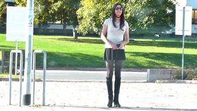 Crossdressing in public - Short Skirt &amp; Boots