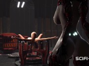 A hot bald young hottie gets fucked by a sex cyborg in the dungeon