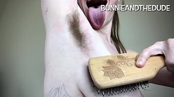 Hot Hairy Hippie Sniffing and Licking Sweaty Stinky Long Armpits After Brushing and Bouncing Perfect Veiny Tits Closeup - BunnieAndTheDude