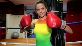 Beautiful Russian teen Clover plays with herself after boxing workout