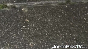 Wicked  Japanese beautiful babe is peeing in front of her house